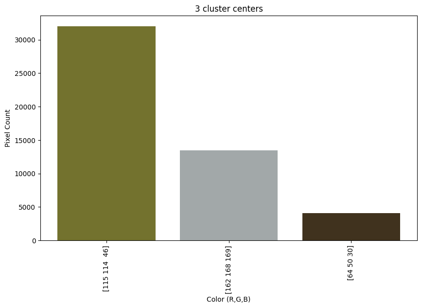 Bar plot of the size of each cluster in the example image.